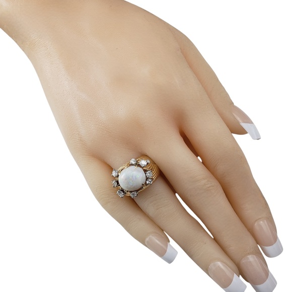 14 Karat Yellow Gold Opal and Diamond Ring Size 5.5 #20515 - Picture 7 of 8
